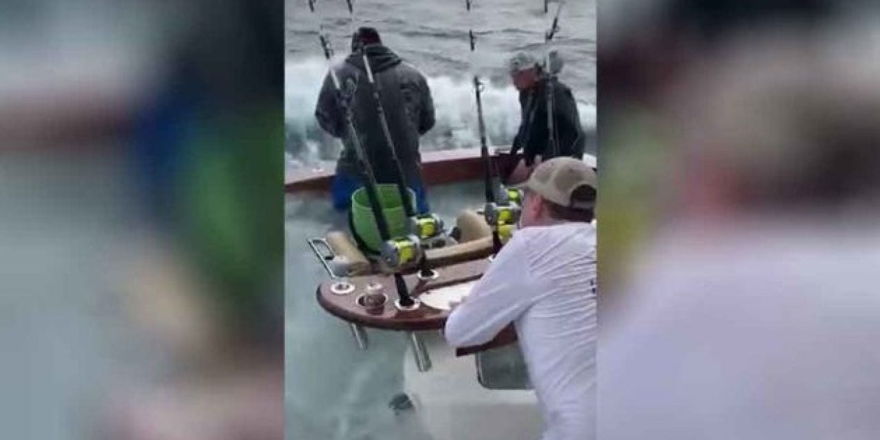 Crazy Angler Keeps Reeling in Big Fish Despite Rough Seas