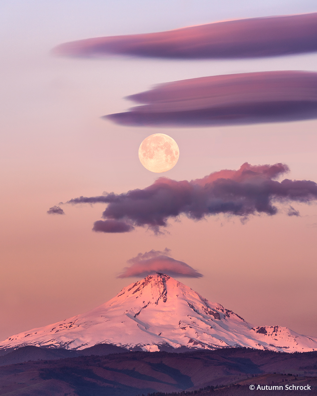 Photograph of the moon over Mt. Hood, Oregon.
