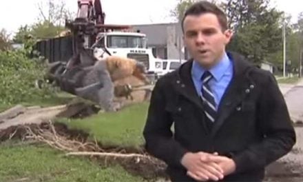 Guy Narrowly Escapes Death by Chainsaw Right Behind TV Reporter