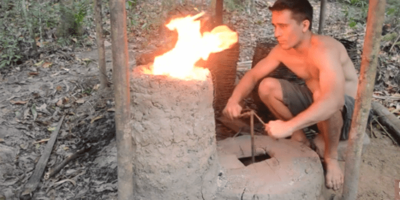 Primitive Technology: Blower and Furnace Experiments Make Bits of Iron