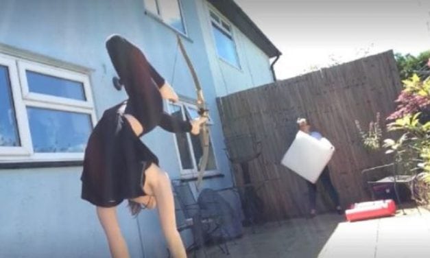 Video: Crazy Handstand Archery Shot… With Mom Holding the Target