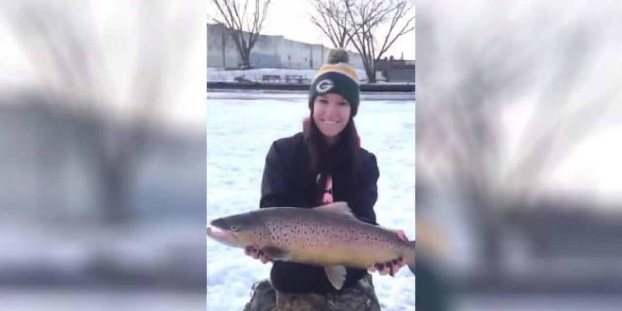 Video: Brittany Jill Takes Another Sweet Brown Trout Through the Ice