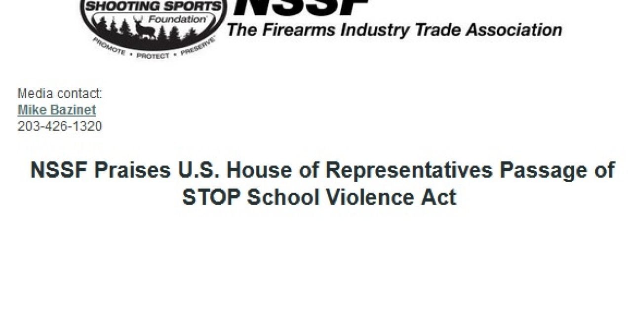 NSSF Praises U.S. House of Representatives Passage of STOP School Violence Act