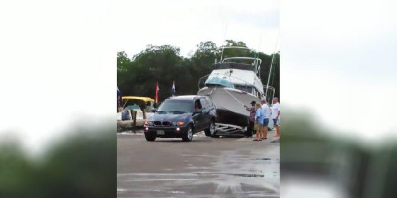 Video: SUV Gets Up on 2 Wheels Trying to Retrieve Boat