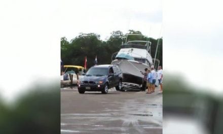 Video: SUV Gets Up on 2 Wheels Trying to Retrieve Boat