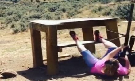 Lady Takes a Tumble at the Shooting Range