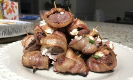 Goat Cheese and Bacon Wrapped Venison Jalapeño Poppers