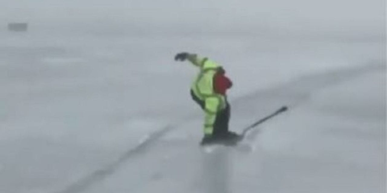 Video: Ice Fishermen Go for a Windy Ride