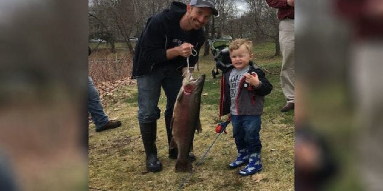 3-Year-Old Hooks Huge Rainbow Trout on Spiderman Rod