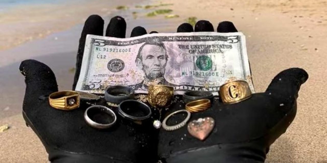 This Treasure Hunter Found 9 Rings Underwater with His Metal Detector