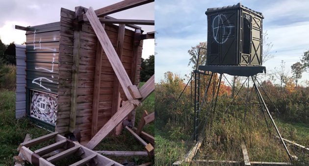 vandalized deer stand