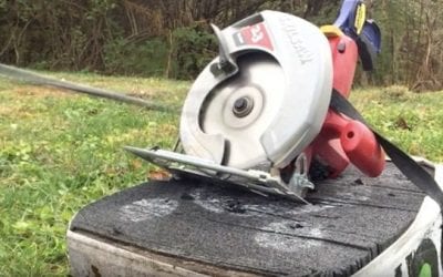 Man Shoots a Circular Saw With a Compound Bow