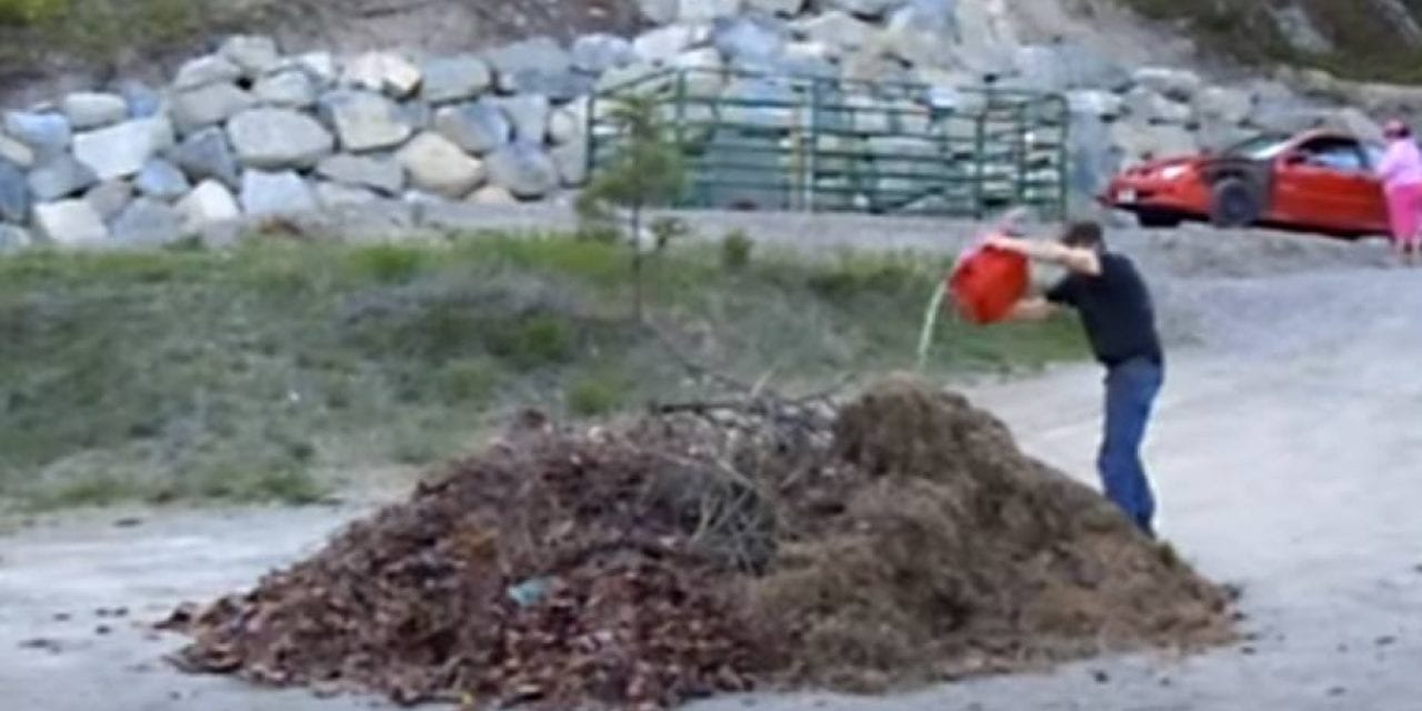 Leaf Pile and Gasoline Combine for Big Boom, Quick Clean Up