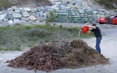 Leaf Pile and Gasoline Combine for Big Boom, Quick Clean Up
