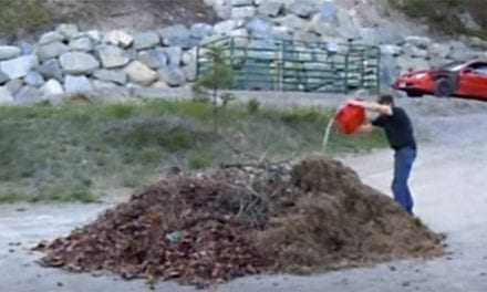 Leaf Pile and Gasoline Combine for Big Boom, Quick Clean Up