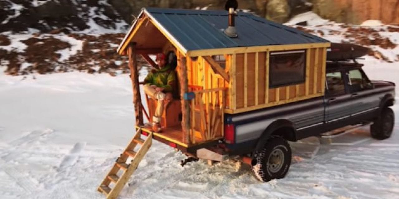 Man Builds Incredibly Cozy Tiny Cabin in Pickup Truck Bed