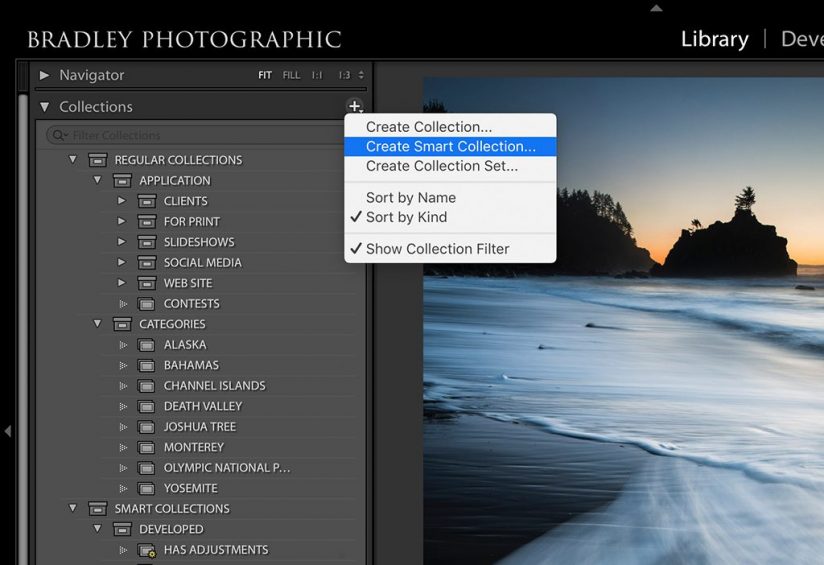 how to add a smart collection in Lightroom