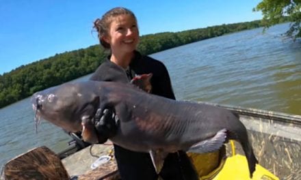 Hannah Barron Noodles a New Personal Best 61-Pound Blue Catfish in Freezing Waters