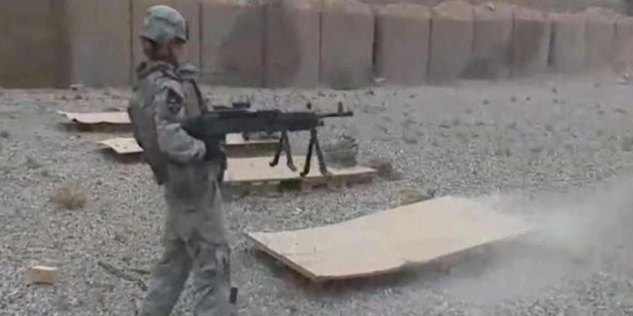 Soldier Dual-Wields M240 Machine Guns During Range Time