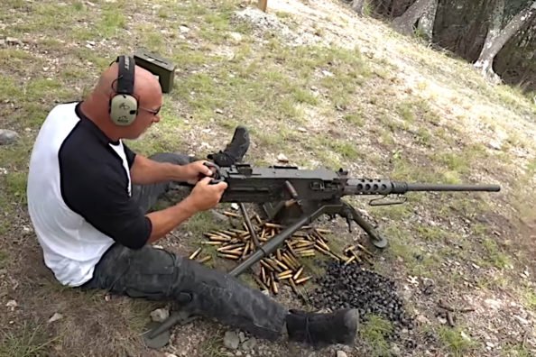 Professional Wrestler Goldberg Fires the Mighty Browning M2 Machine Gun