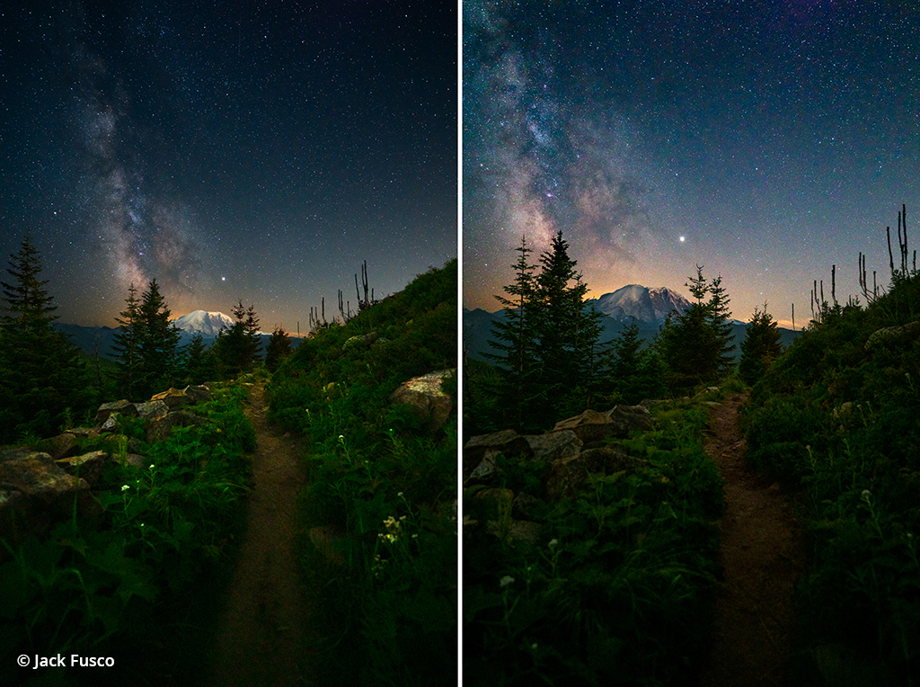 Two images illustrating the effect of focal length on a photo composition.