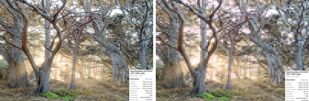 Image illustrating two different resolution settings for the same image.