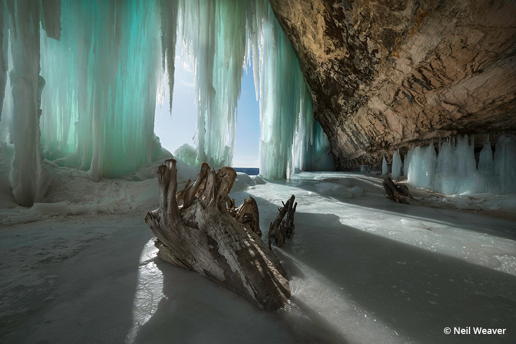 Photo of ice curtains at Grand Island National Recreation Area