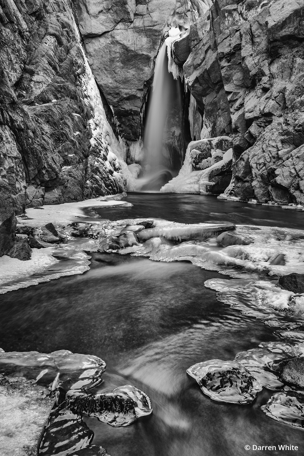 Monochrome landscape “Ice Falls.”