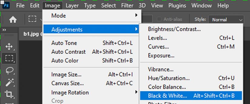 Screen shot of Photoshop's Black & White tool.
