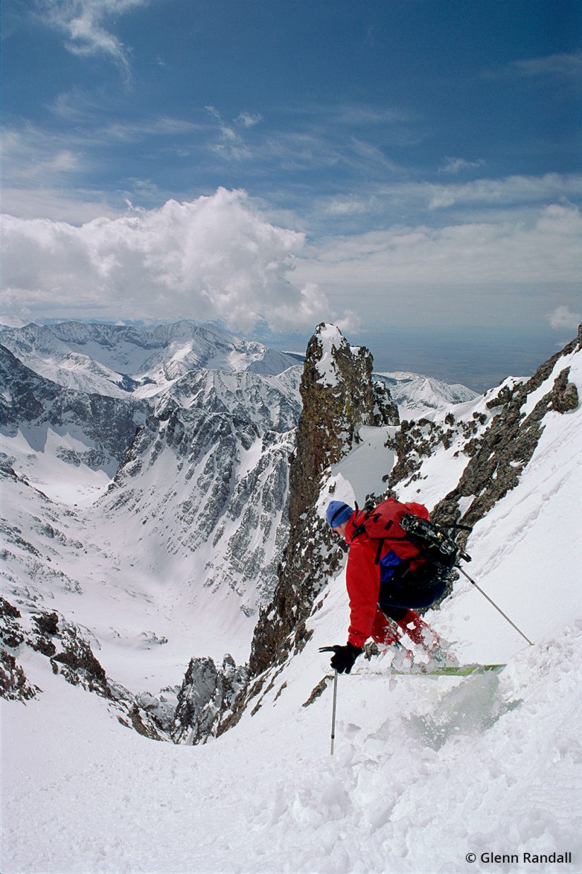 Image of a skier at Crestone Needle.