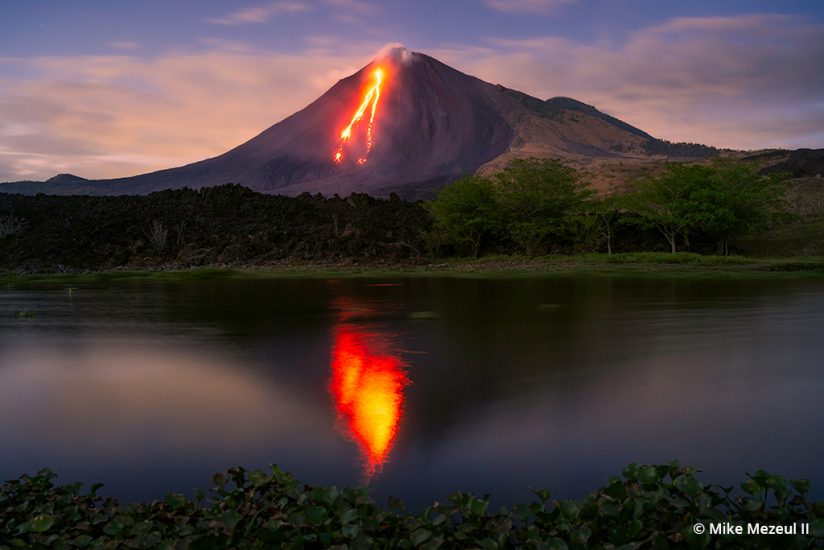 Photograph of lava flow down the side of the Pacaya Volcano in Guatemala