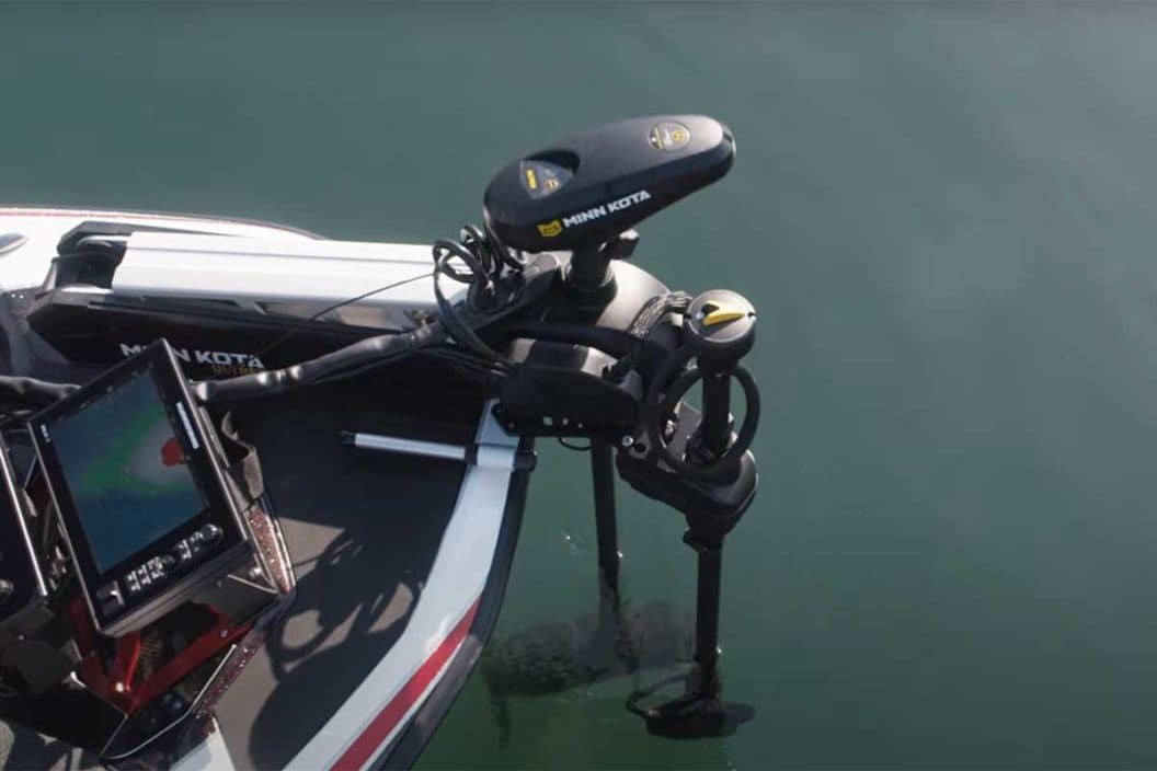 Humminbird's TargetLock systen integrated with a Minn Kota trolling motor on a fishing boat.