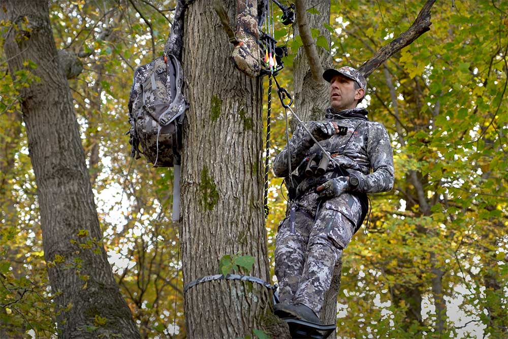 A hunter in a saddle stand