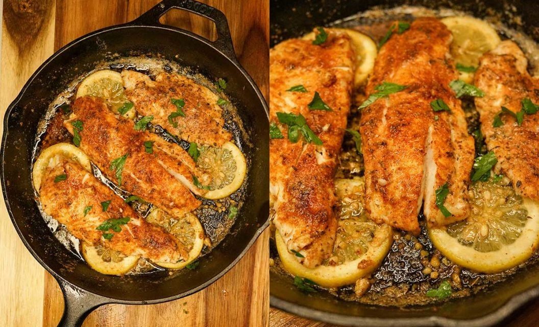 Cast Iron Blackened Flounder with Lemon Butter Sauce