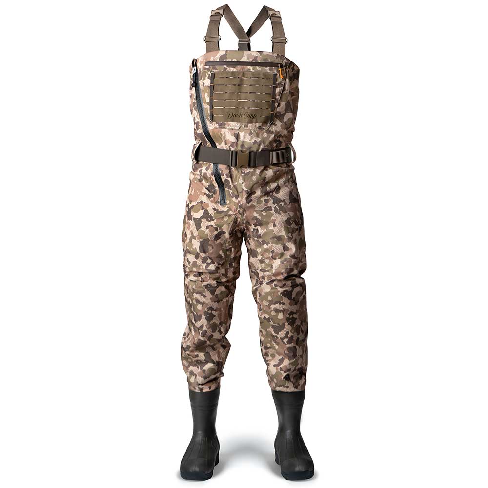 Duck Camp Zip Waders in Wetland camo on white background