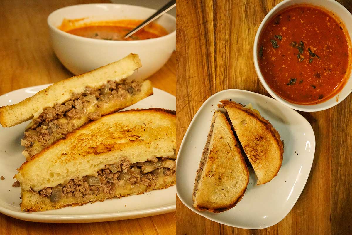 Field to Table Venison Grilled Cheese with Tomato Basil Soup Outdoor