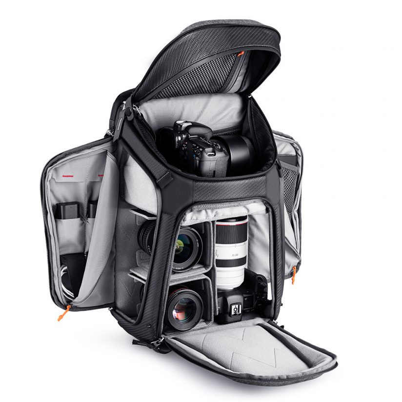 Photo illustrating the interior compartments of the K&F CONCEPT Alpha backpack