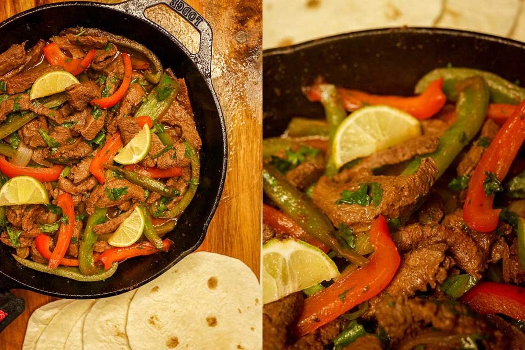 Venison fajitas served with tortillas