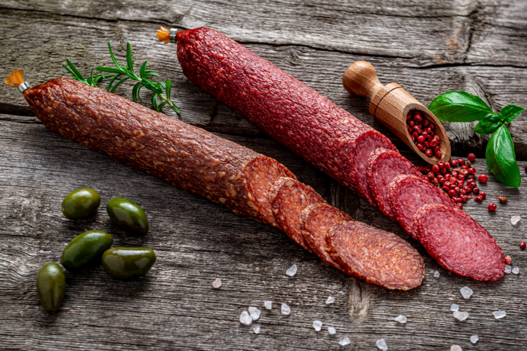 venison pepperoni recipe Best quality italian salami on old wooden table. Salami. Dried organic salami sausage or spanish chorizo